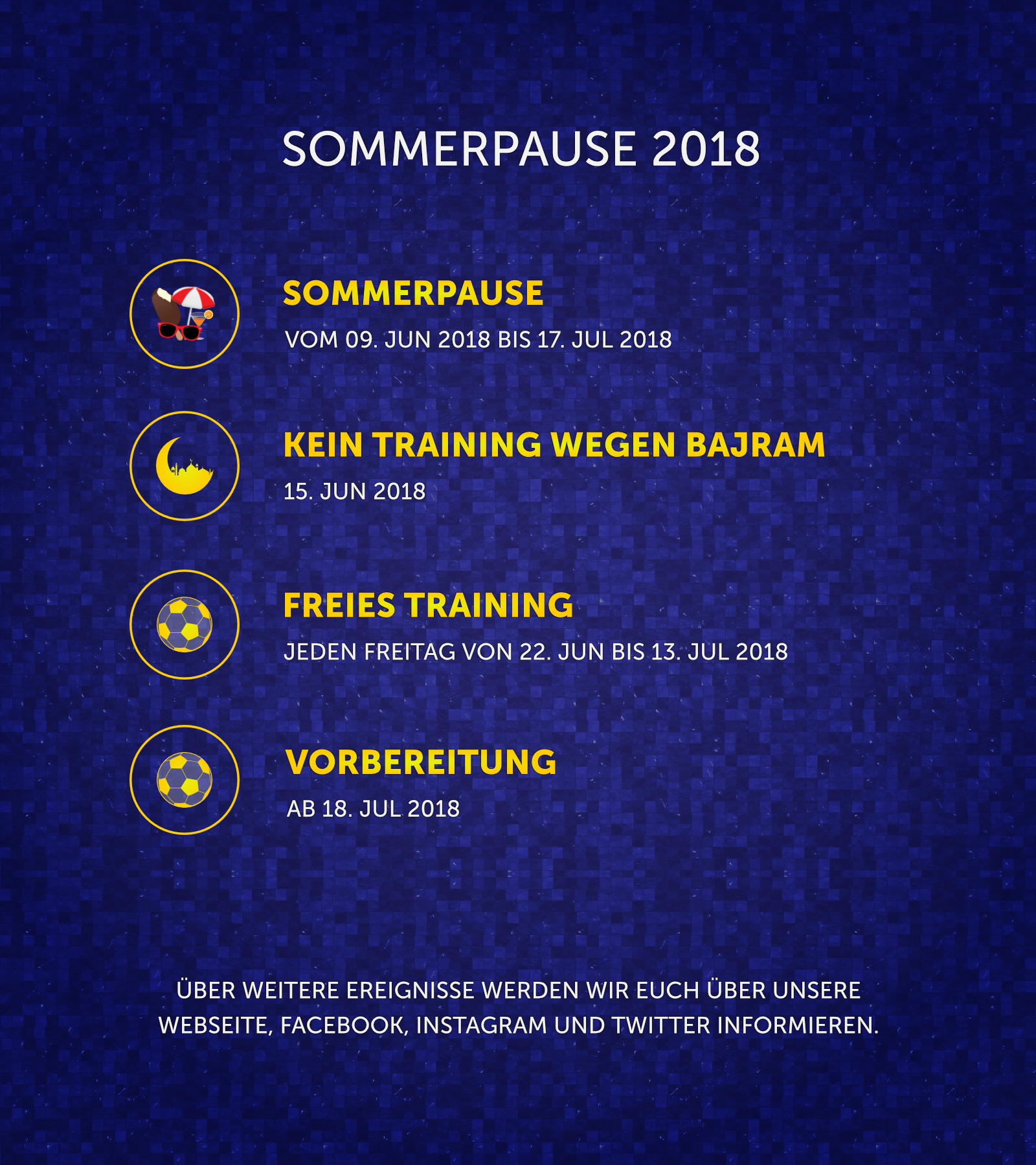 Terminplan - Sommerpause 2018
